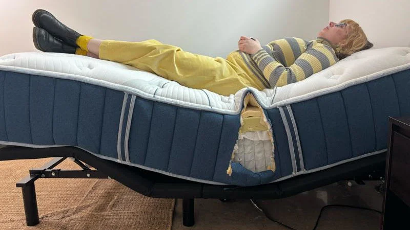 Testing the Bear Elite Hybrid Mattress on an adjustable bed.