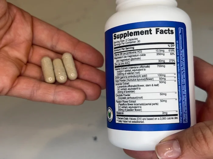 The Supplement Facts label on a bottle of Nutricost Sleep Aid Complex.