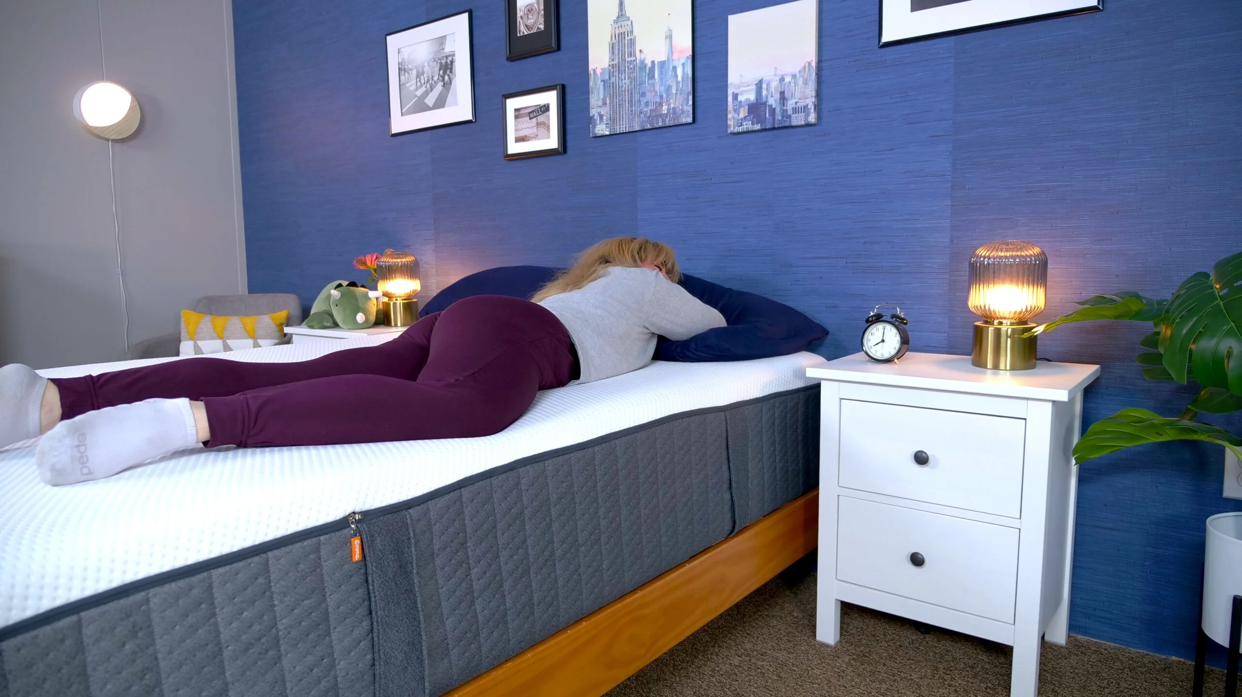 Nichole stomach sleeping on the Emma Hybrid Cooling Elite mattress