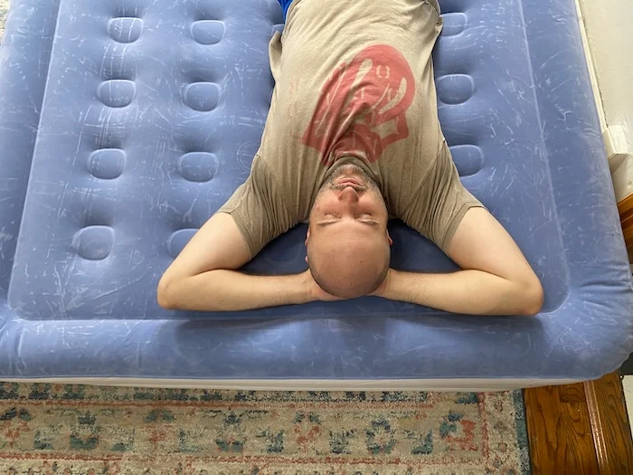 Looking down on our tester with the SoundAsleep Dream Series air mattress