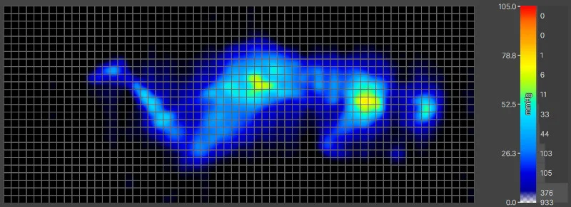 Pressure map of our lightweight tester side-sleeping on a Titan Plus Luxe