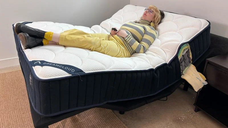 Testing the DreamCloud Classic Hybrid on an adjustable bed.