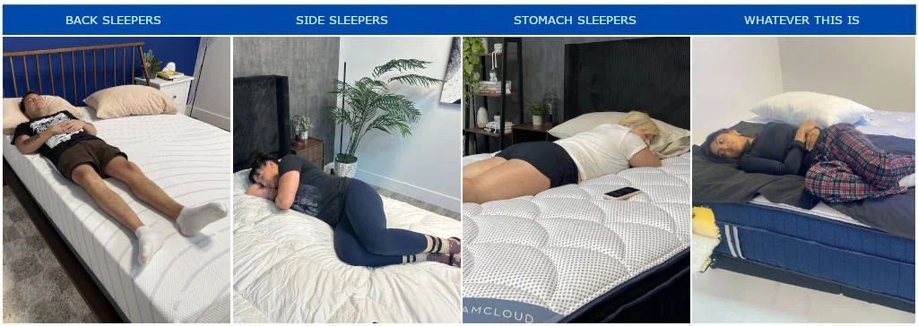 Sleepopolis team testing mattresses in every sleeping position