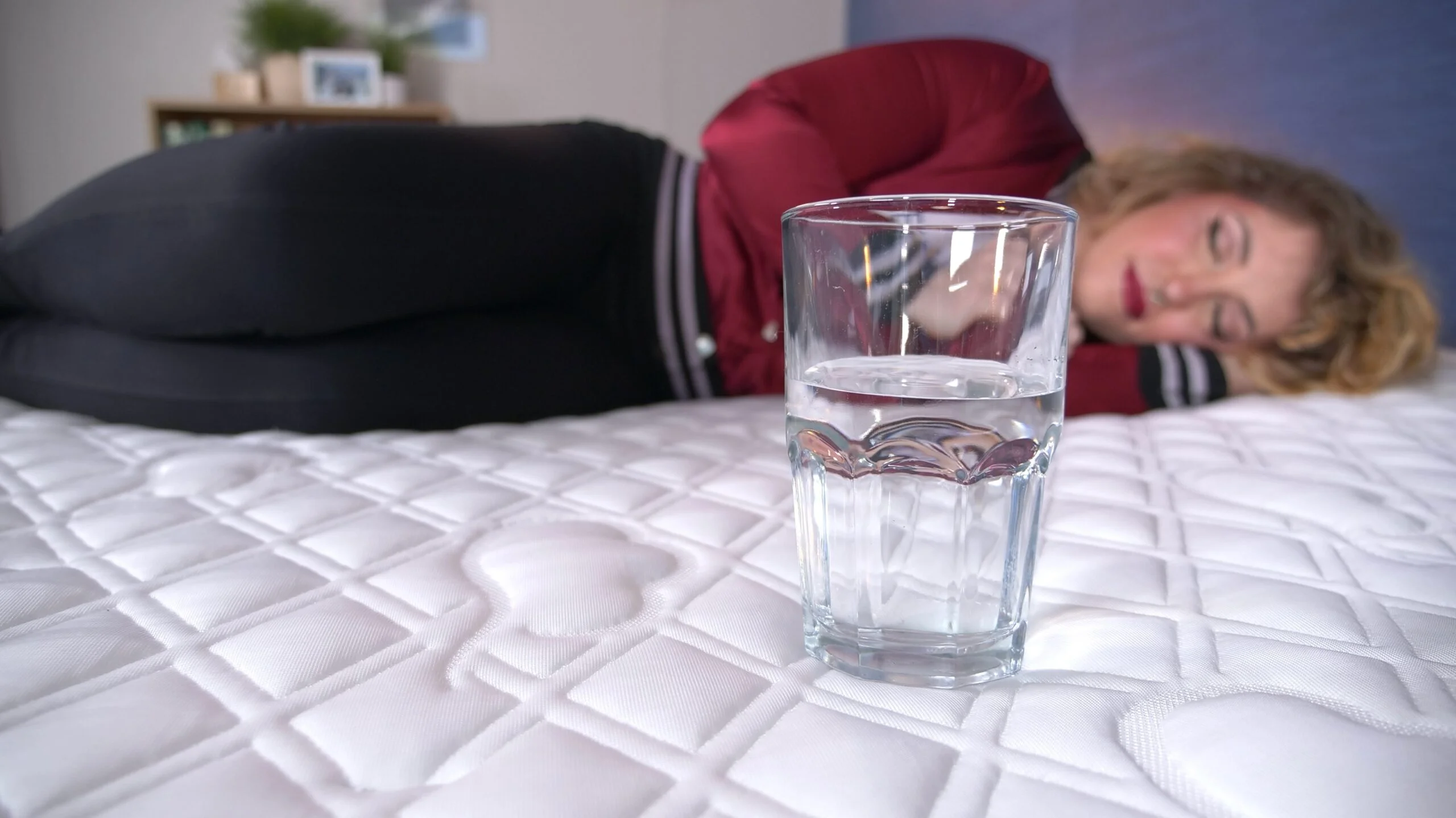 Nichole doing the water test on the Puffy Lux Hybrid