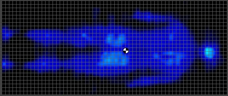 Pressure map of a back sleeping lightweight tester on the Tuft & Needle Mint Hybrid Mattress