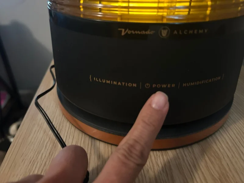 A close look at the control buttons on a Vernado Lucerna Humidifier.