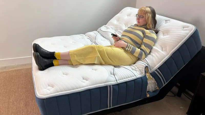 Testing the Bear Elite Hybrid Mattress on an adjustable bed.