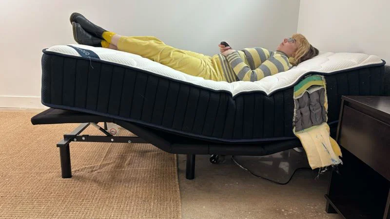 Testing the DreamCloud Classic Hybrid on an adjustable bed.