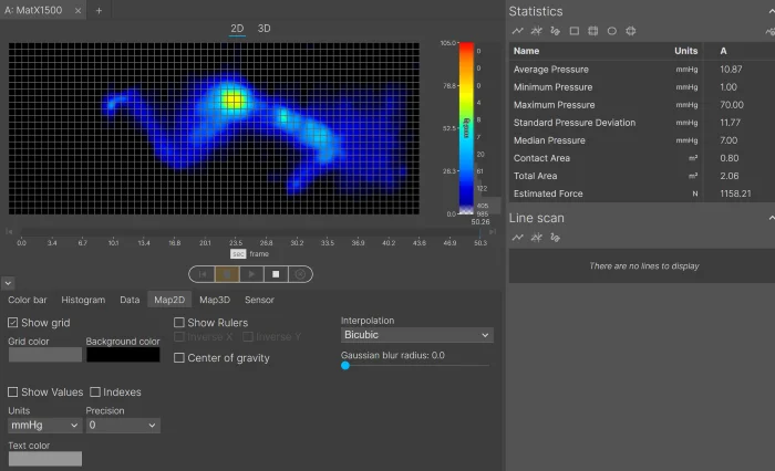A pressure map graphic of a lightweight sleeper side-sleeping on the Nolah Natural. There's a spot of yellow at the hip, indicating pressure buildup in this area.