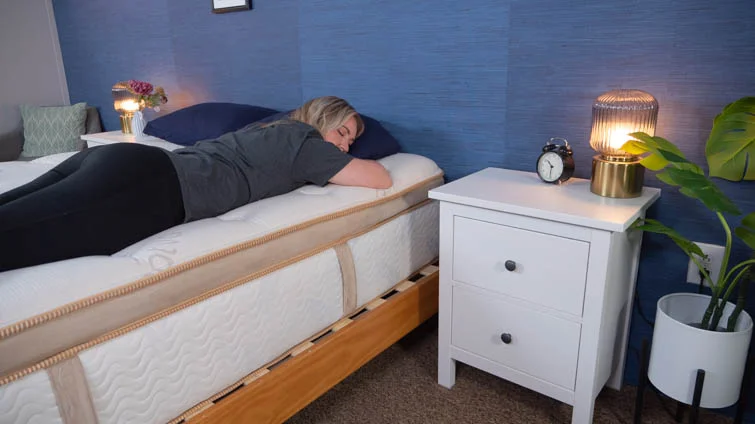 Stomach sleeping is especially comfortable on the Saatva HD.