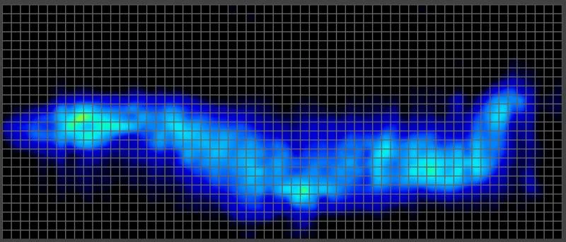 Side sleeping pressure map of an average weight tester on the Firm side of a Plank Firm Mattress