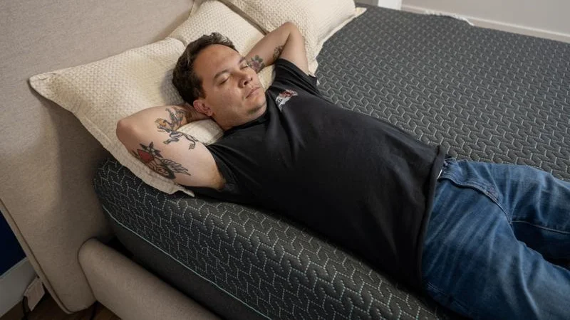 Back sleeping on the Tuft & Needle Mint Hybrid Mattress