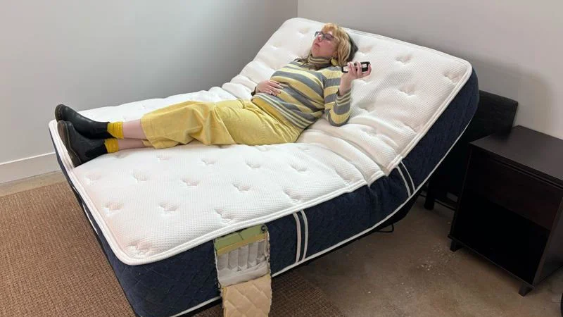Testing the Brooklyn Bedding Signature Hybrid on an adjustable bed.