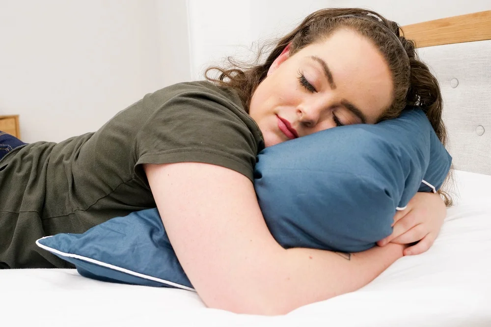 Stomach sleeping with the Pillow Guy Down Alternative pillow 