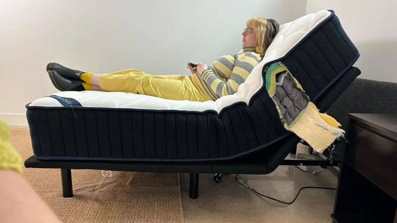 Testing the DreamCloud Classic Hybrid on an adjustable bed.