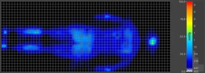 Back-sleeping pressure map of our lightweight tester on the WinkBed EcoCloud Hybrid Mattress