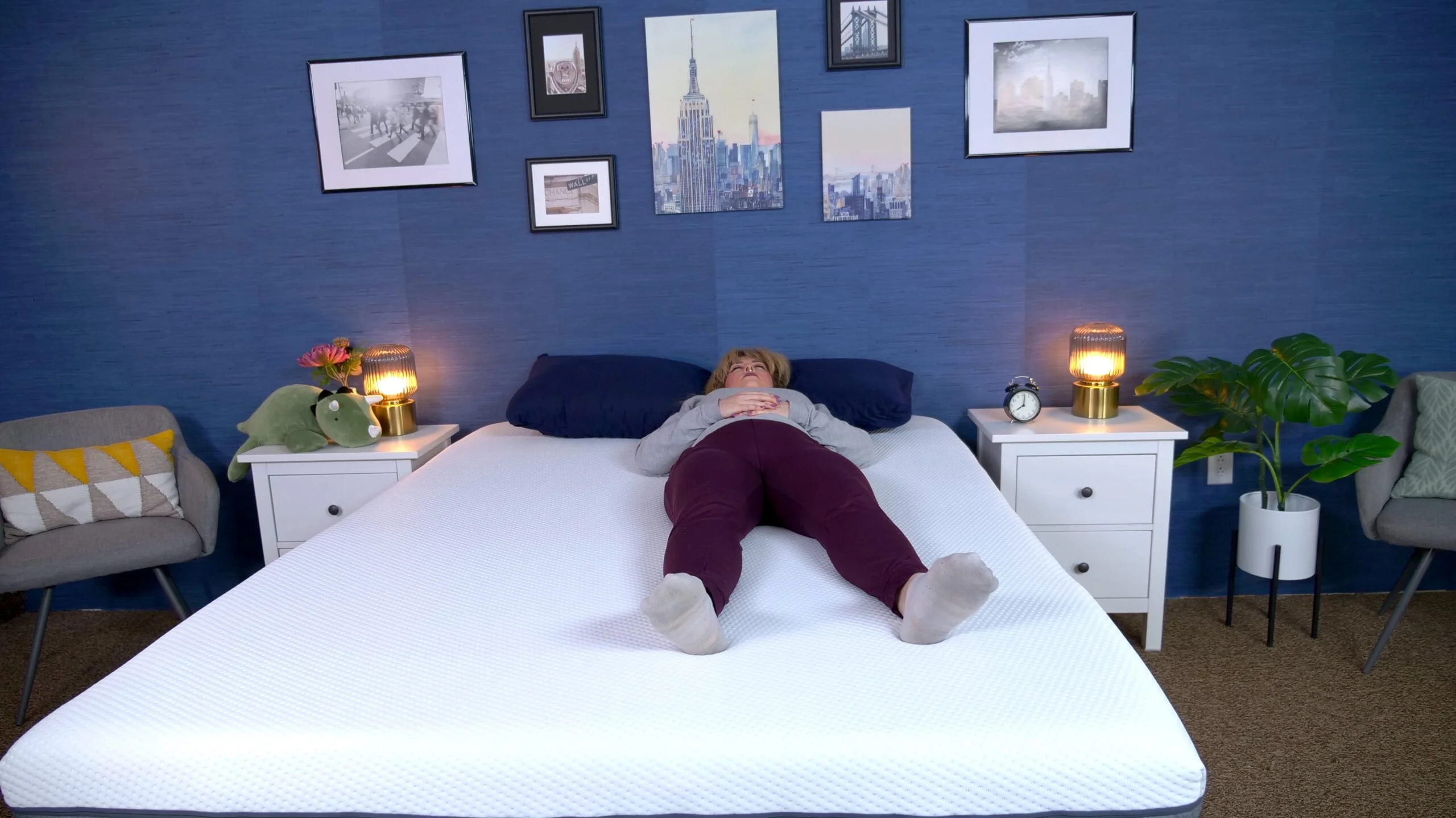 Nichole back sleeping on the Emma Hybrid Cooling Elite mattress