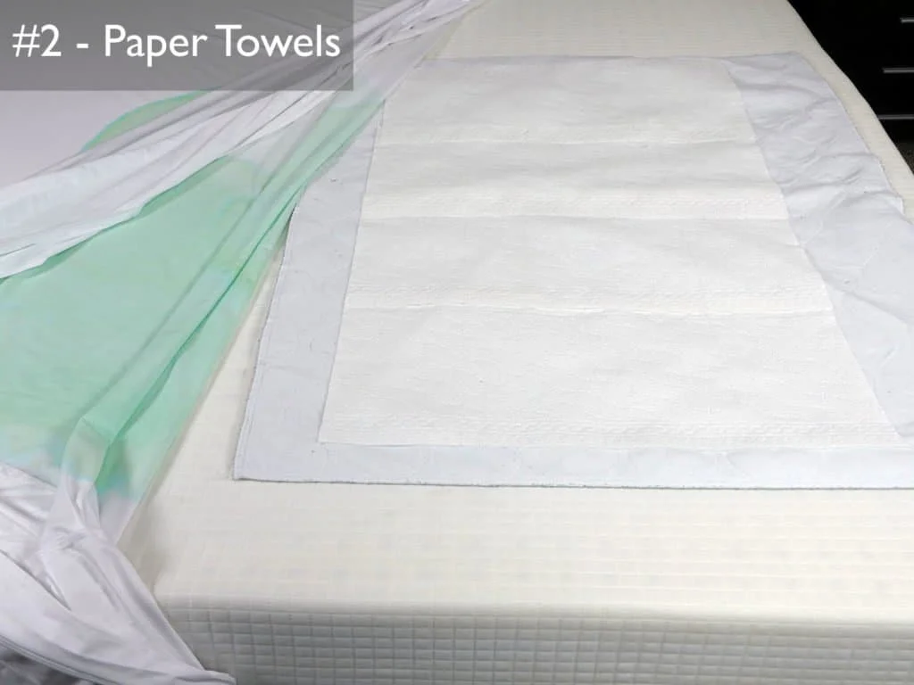Test #2 - Sleep Tite protector is removed and paper towels are examined for any liquid penetration