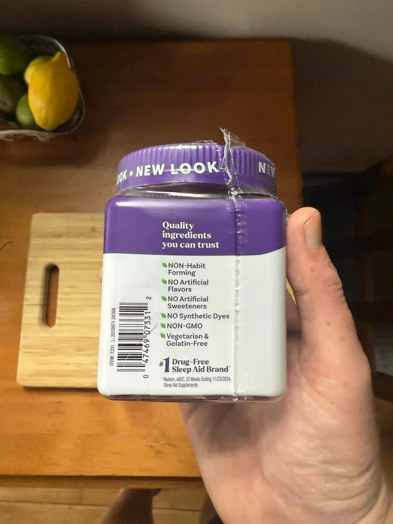 Looking at the other side label on a tub of Natrol Melatonin Gummies