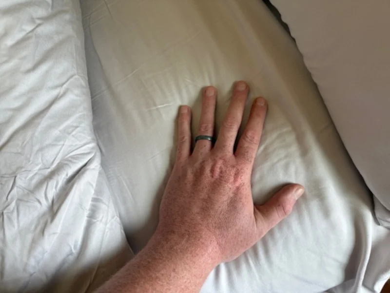 Our tester feeling a LUXOME Luxury Sheet