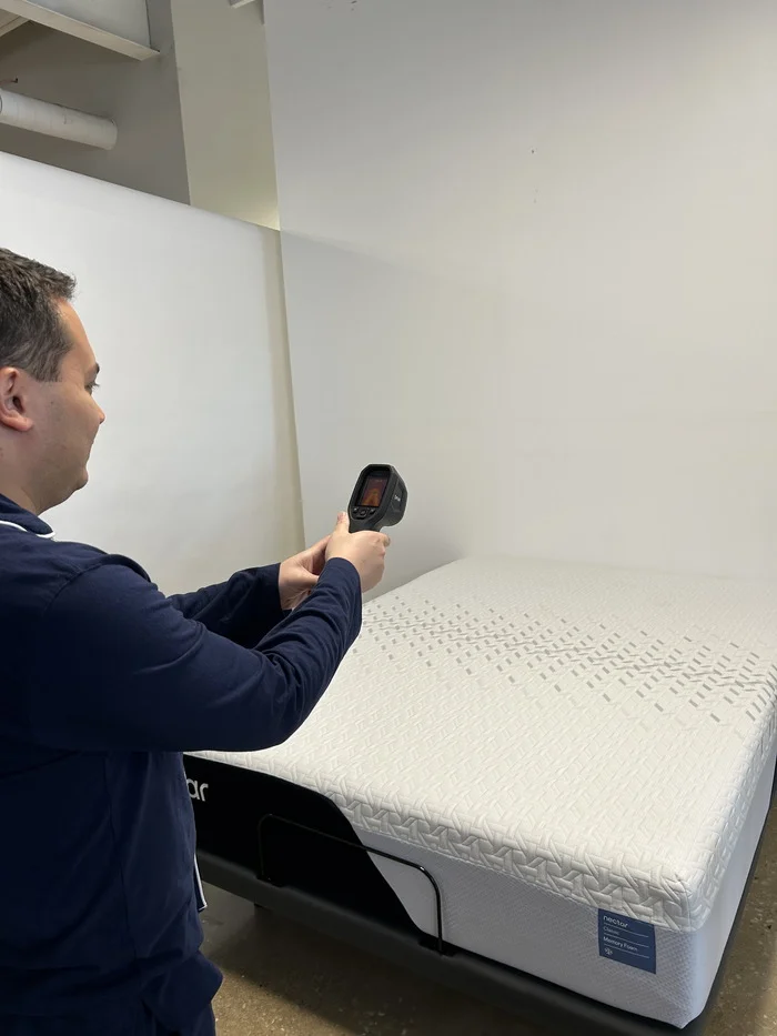 Our expert Kenny Timper takes thermal readings of a mattress