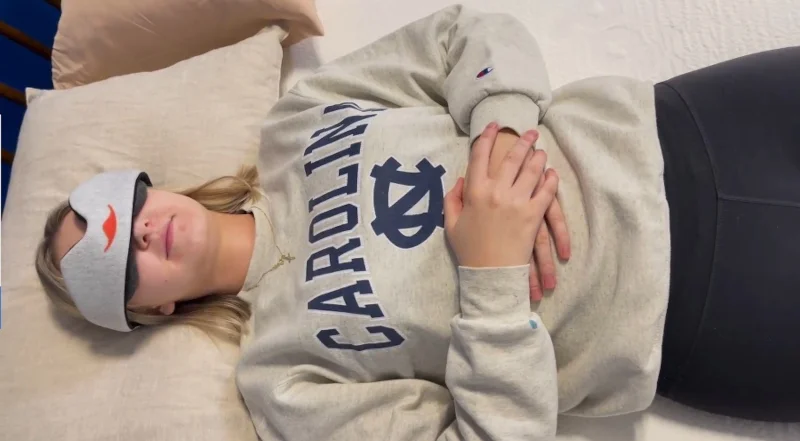 Our tester does a partner test on a Polysleep Luna to assess it's motion isolation properties