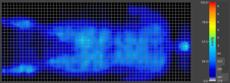 Pressure map of our heavier tester back-sleeping on a Titan Plus Luxe