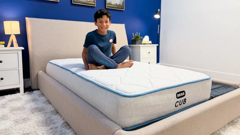 young tester on the bear cub kids mattress