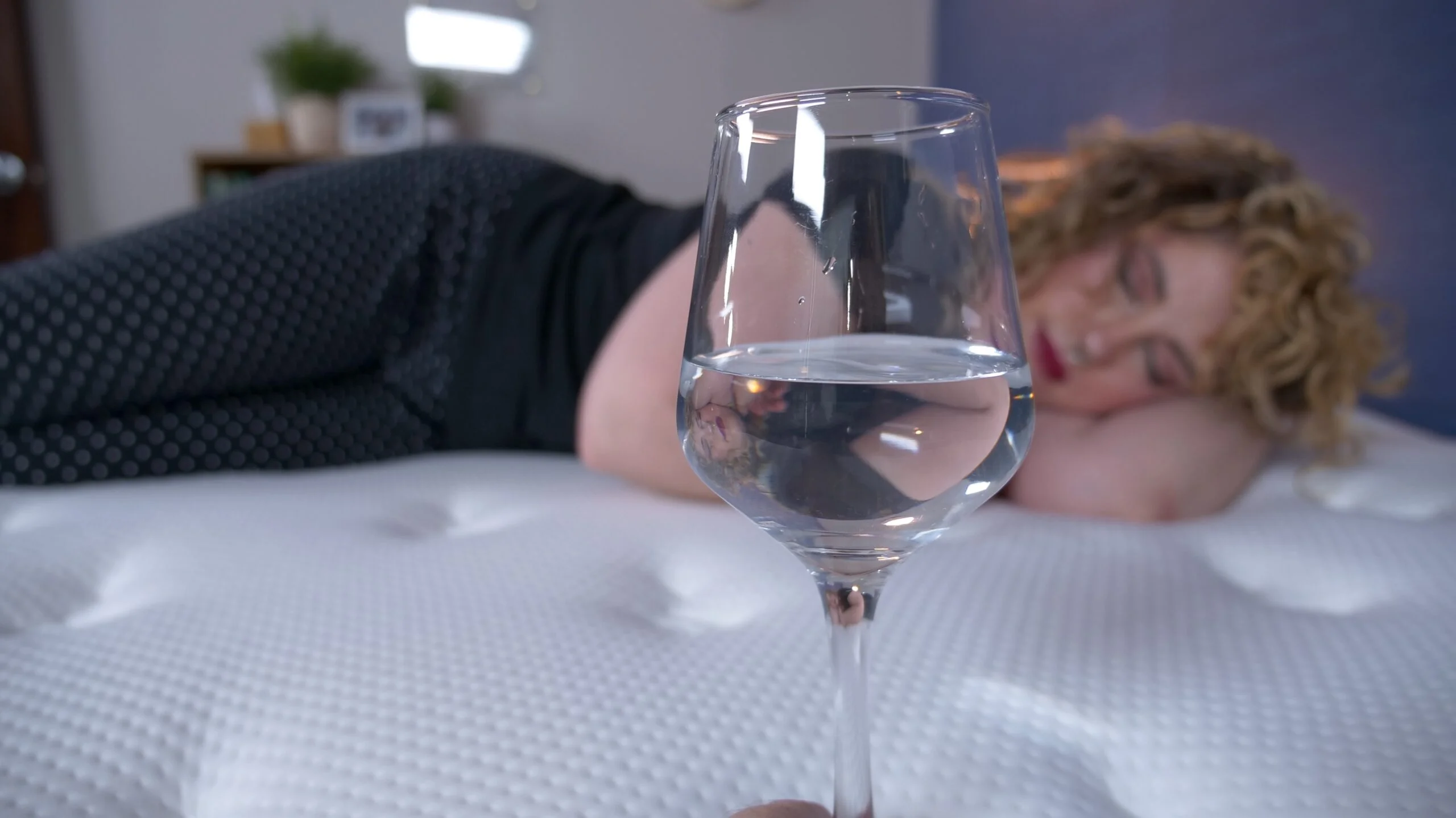 Nichole doing the water test on the Plank Firm Luxe