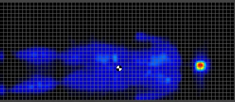 Pressure map of a back sleeping average weight tester on the Beautyrest Black Hybrid XCS Mattress
