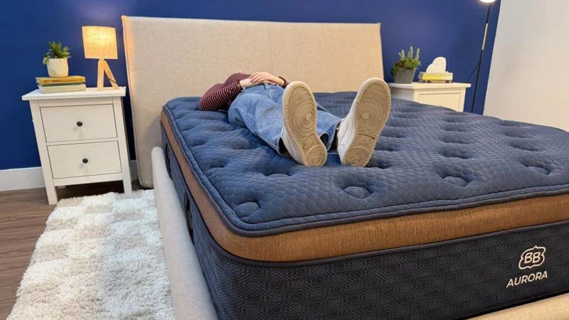 Our tester back sleeping on the Brooklyn Bedding Aurora Luxe Mattress