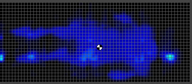 Pressure map of a back sleeping lightweight tester on the Brooklyn Bedding Signature Hybrid Mattress
