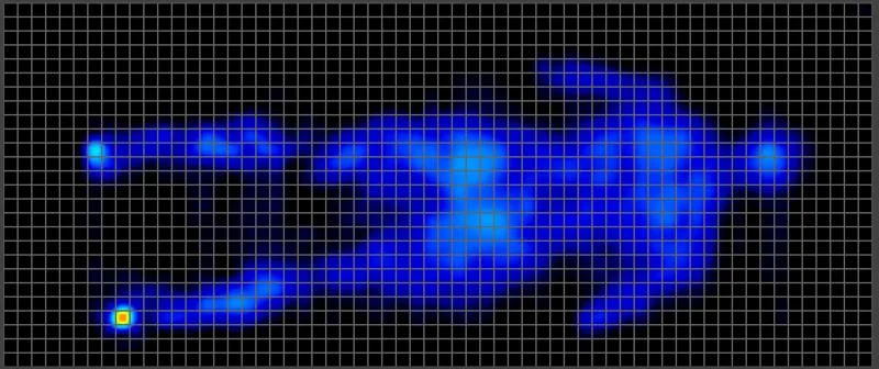 Pressure map of a back sleeping lightweight tester on the Saatva Solaire Mattress