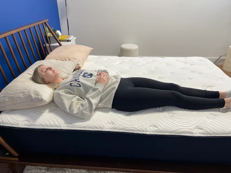 Our tester back-sleeping on the Big Fig Classic Mattress
