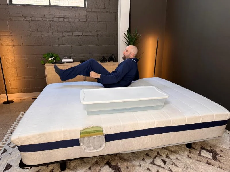 Our tester performing a motion isolation test on the Helix Midnight