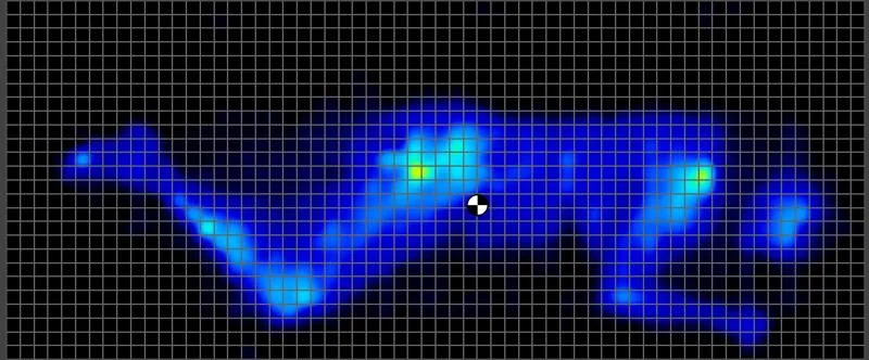 Pressure map of a side sleeping lightweight tester on the Tuft & Needle Mint Hybrid Mattress