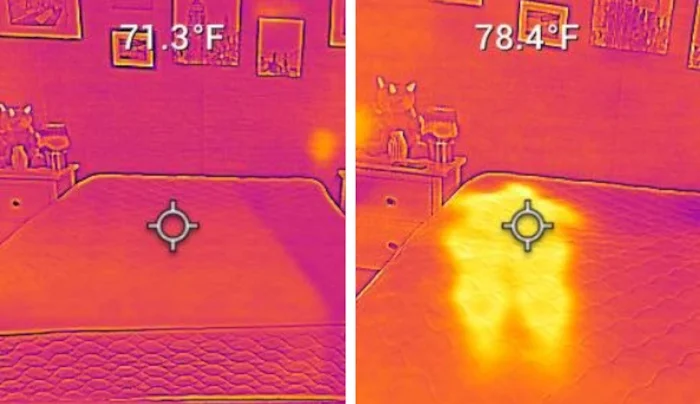 The EcoCloud’s thermal gun readings before and after lying down on it for 5 minutes.