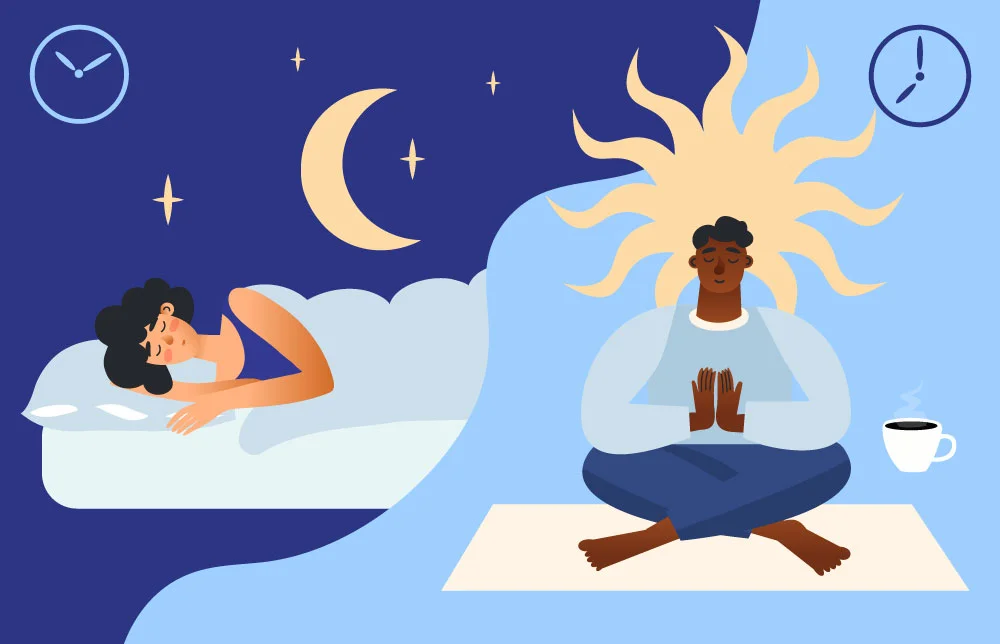 woman sleeping at night, man awake during the day