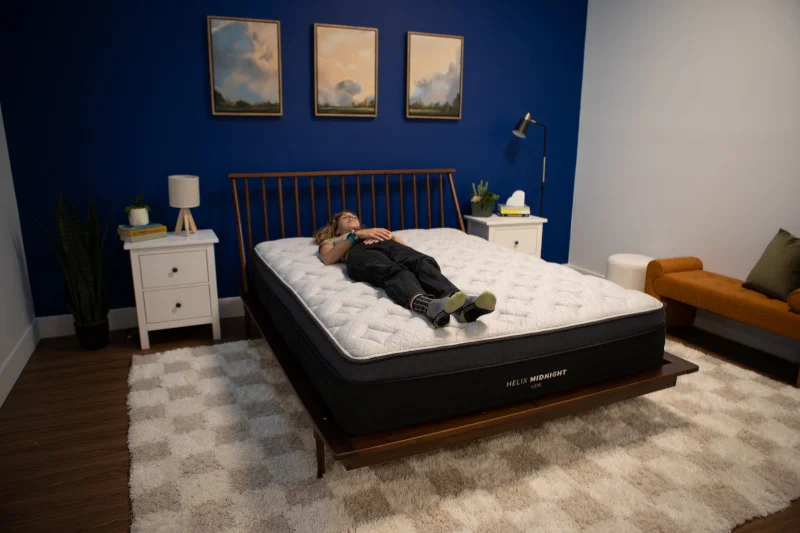 Our tester back-sleeping on a Helix Midnight Luxe Mattress