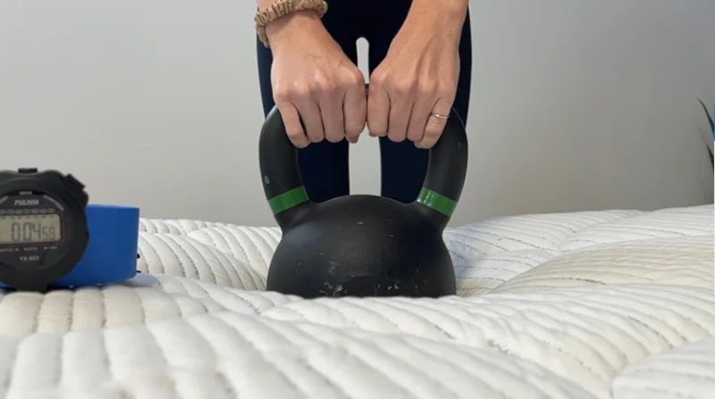 Hands on kettlebell with a DLX Classic mattress