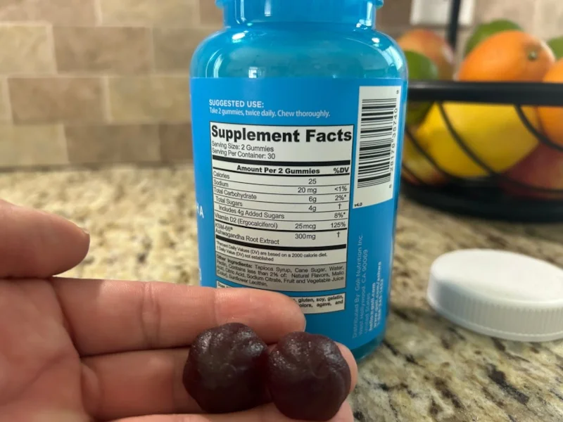 Supplement Facts label on a bottle of Goli Ashwaganda Gummies.