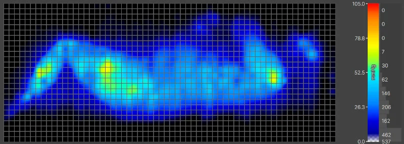 Pressure map of our heavier tester side-sleeping on a Titan Plus Luxe