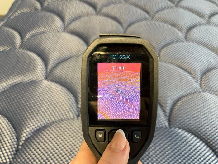 Temperature gun reading before using the Dreamcloud Luxe Hybrid