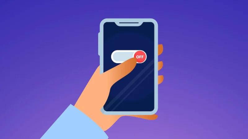 A graphic showing a hand powering down a cell phone