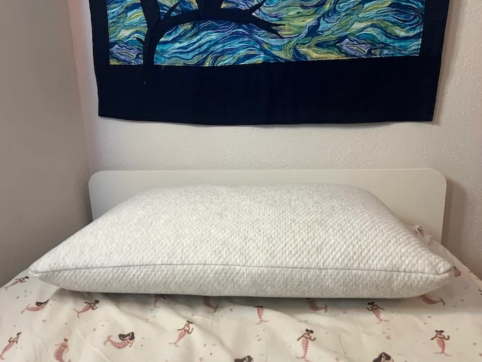 A Brooklyn Bedding Talalay Latex Pillow resting on a bed.