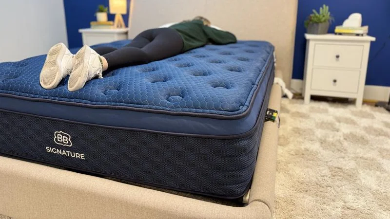 Our tester stomach sleeping on the Brooklyn Bedding Signature Hybrid Mattress