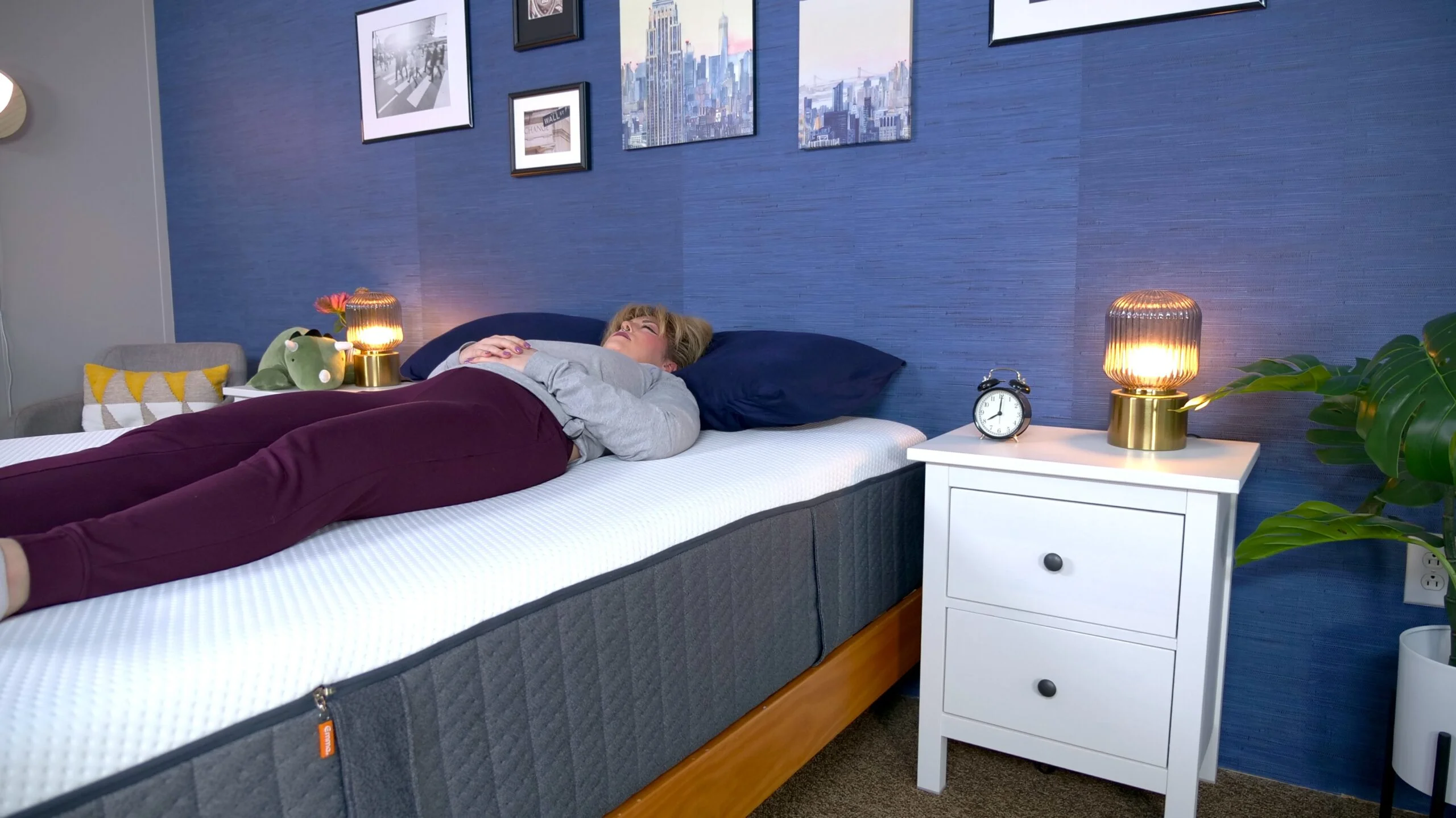 Nichole back sleeping on the Emma Hybrid Cooling Elite mattress