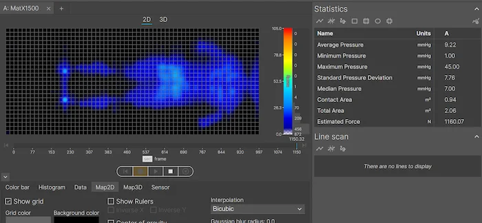 A pressure map showing a lightweight sleeper in the back-sleeping position. The graphic is entirely blue, showing little to no pressure buildup.
