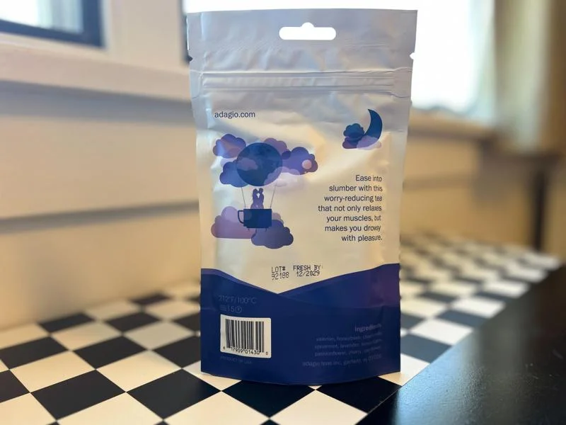 Back of a bag of Adagio 40 Winks