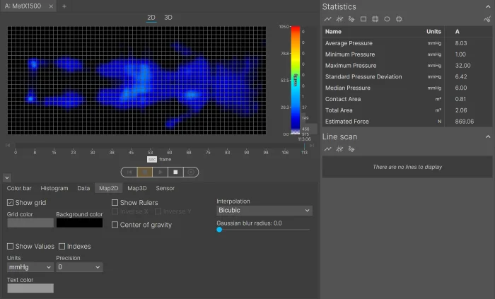 A pressure map graphic of a lightweight sleeper back-sleeping on the Nolah Natural. The graphic is completely blue, indicating no pressure buildup.